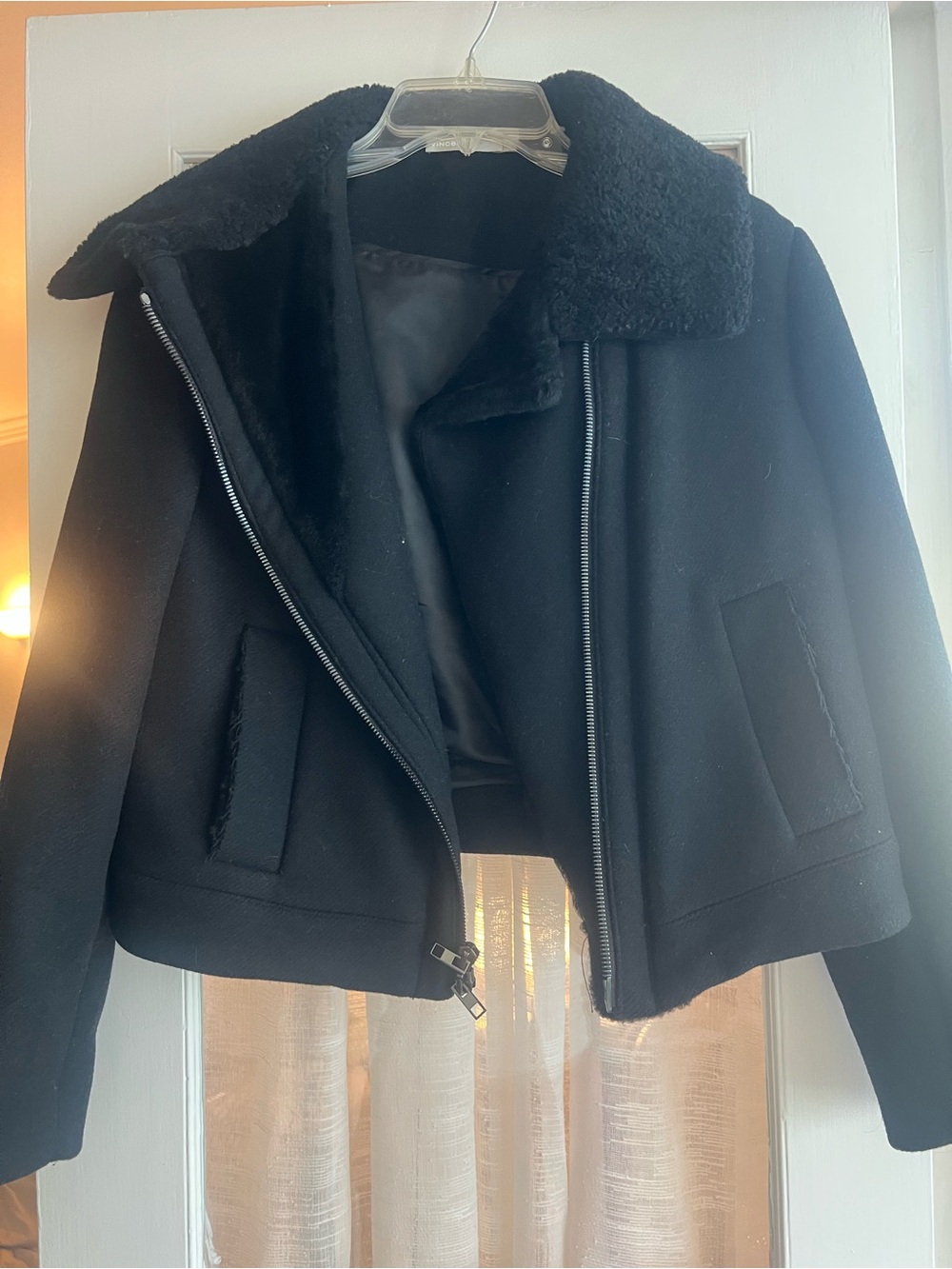 VINCE Black Shearling Collar Women's Jacket size XS